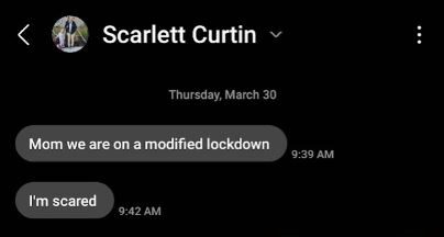 Text from Scarlett about Lockdown