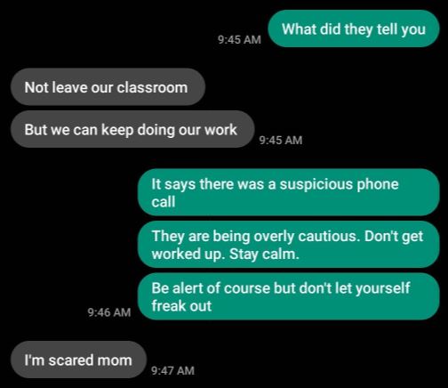 Second text from Scarlett during lockdown