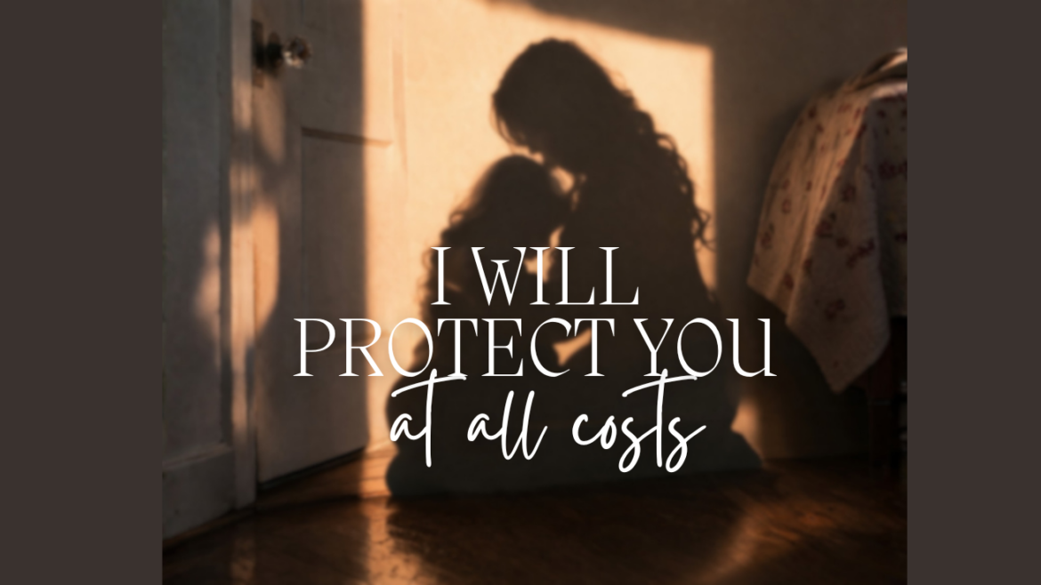 A woman comfortingly embracing a younger version of herself in a soft light - Raising the Curtins inner child healing and personal storytelling blog