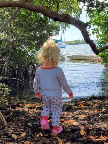 Evie looking at the boat